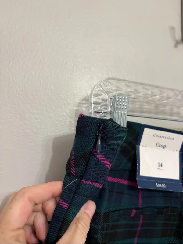 NEW Charter Club Wide Leg Crop Pants in Green, Blue, and Pink Plaid - Size 14 - Image 5