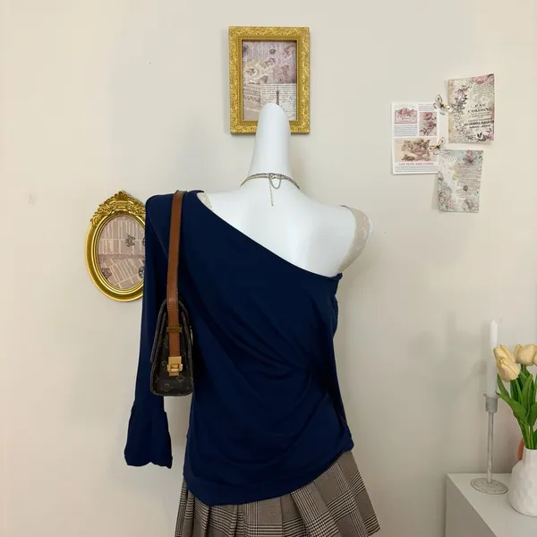 Lauren Ralph Lauren Top Size L Blue One-Shoulder Bell Sleeve Knit Blouse - Image 4