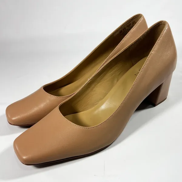 Naturalizer Karina English Tea Leather Square Toe Block Heel Pumps Size‎ 11 Work - Image 3