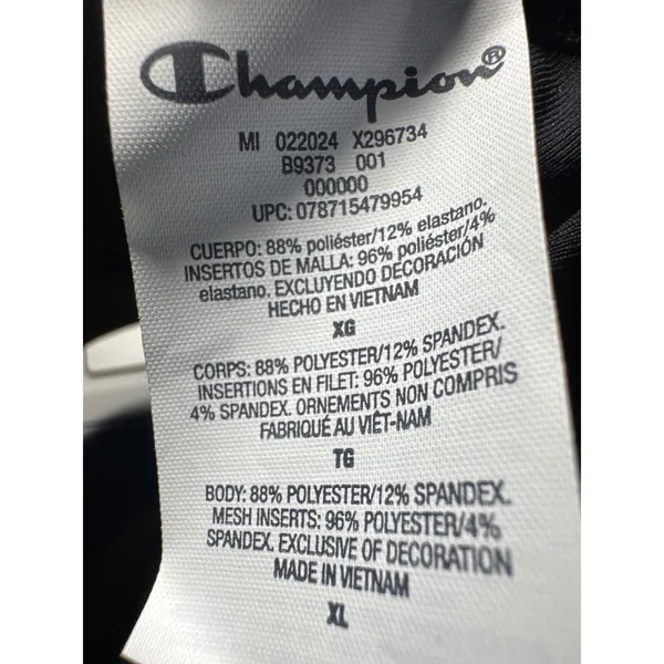 Champion The Curvy Sports Bra Black Moderate Support Racerback B9373 XL New - Image 4