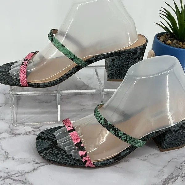 Steve‎ Madden Block Heel Strappy Sandals 9.5 Multicolor Snakeskin Open Toe Boho - Image 3