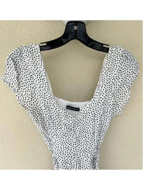 Abercrombie & Fitch Polka Dot Button Front Mini Dress White Black Retro Minimal - Image 4