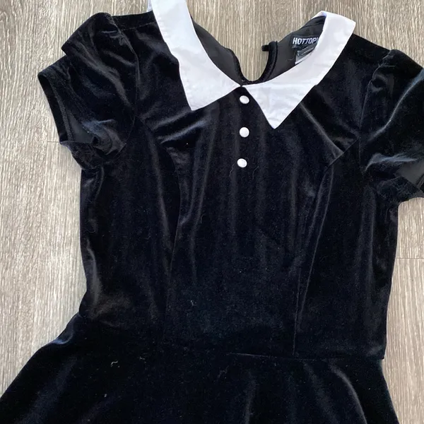 Hot Topic Black & White Collar Velvet Dress Wednesday Addams Goth Small - Image 3