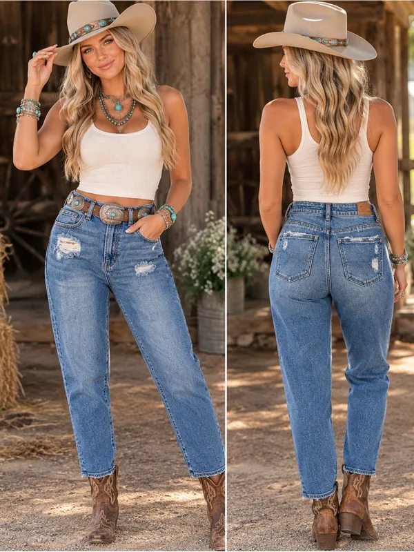 American Eagle Distressed High-Rise Mom Straight Jeans 00/25 - Image 2