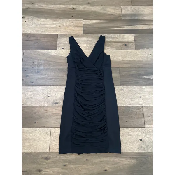 White House Black Market Ruched Dress Satin Chiffon Black Size 10 - Image 6