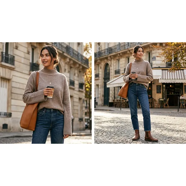 Banana Republic Womens Mock Neck Oversized Sweater Tan Beige Cotton Wool Blend M - Image 2