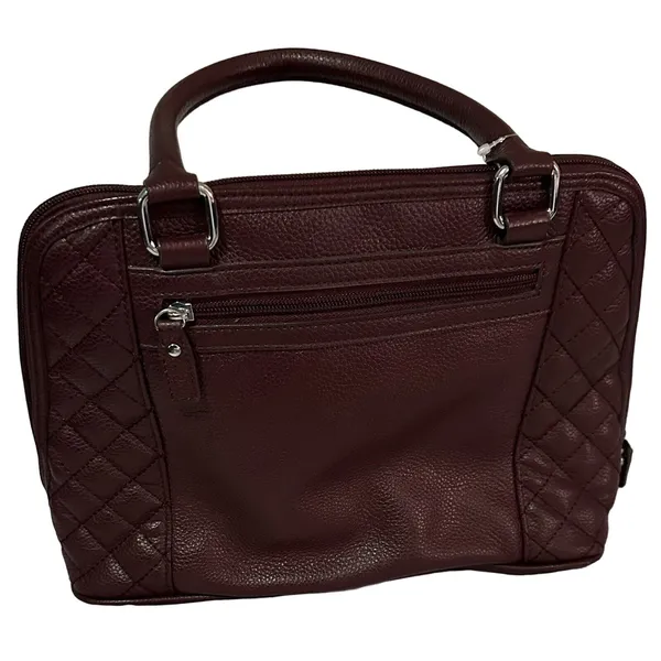 Giani Bernini‎ Womens Quilted Dome Satchel Handbag Maroon Leather Zipper - Image 3
