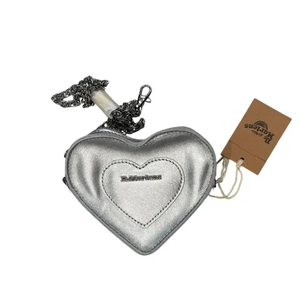 Dr. Martens Mini Silver Metallic Leather Heart Shaped Bag NWT Silver Chain Strap - Image 3