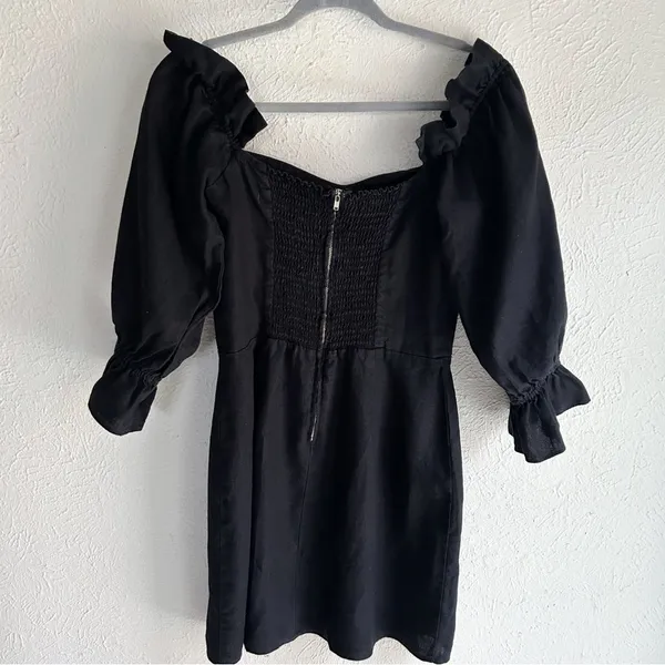 Reformation Kora Linen Off Shoulder Mini Dress Black Sz 10 quiet luxury coastal - Image 4