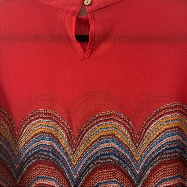 SheIn Red Chevron Wave Pattern Long-Sleeve Women's Top - Image 3