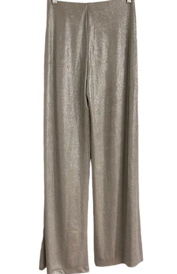 ZARA Silver Shimmer Stretchy Pull On Wide Leg Pants Size Small New with Tags - Image 2