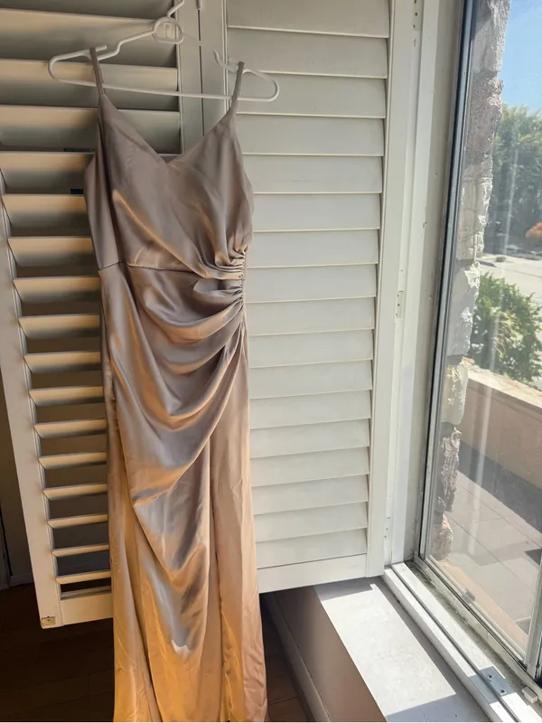 Revelry Satin Slip Maxi Dress in Champagne Gold - Image 8