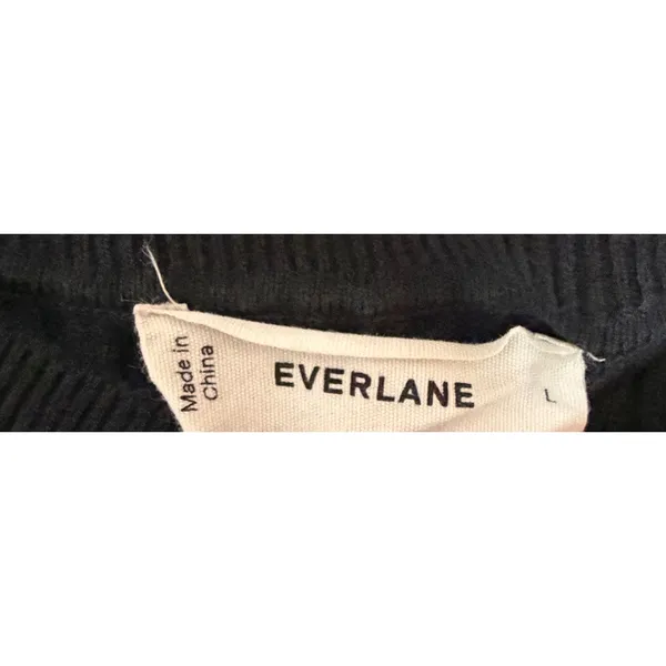 Everlane Womens LOrganic Cotton Poncho Sweater Black Side Slit Crew Neck Ribbed - Image 5