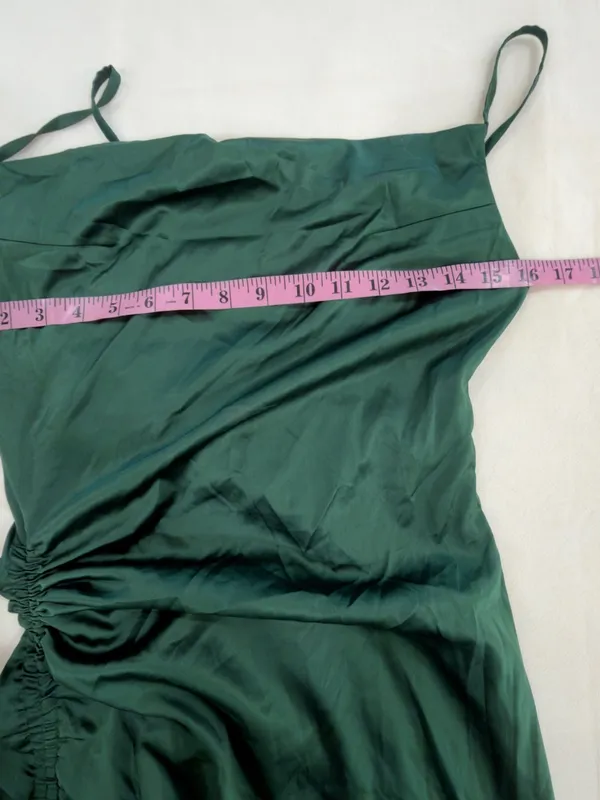 Satin Cowl-Neck Ruched Midi Dress in Emerald - Image 5