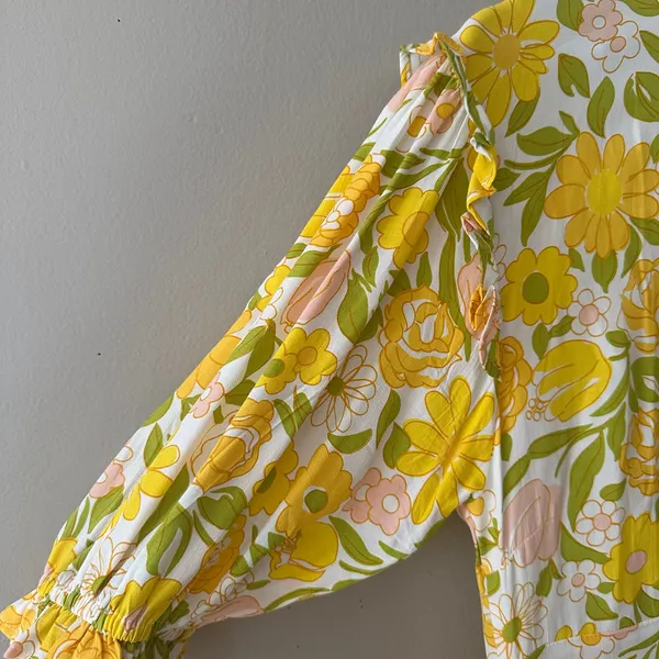 Faithfull The Brand Jean-Marie Yellow Floral Midi Dress Size 6/M - Image 9