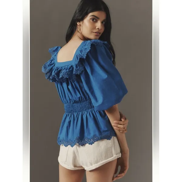 Anthropologie Maeve Peplum Eyelet Blouse - Image 2