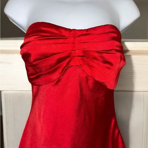 MORE TO COME Paloma Strapless Mini Dress Red Satin Ruched RuffleRevolve Medium - Image 5