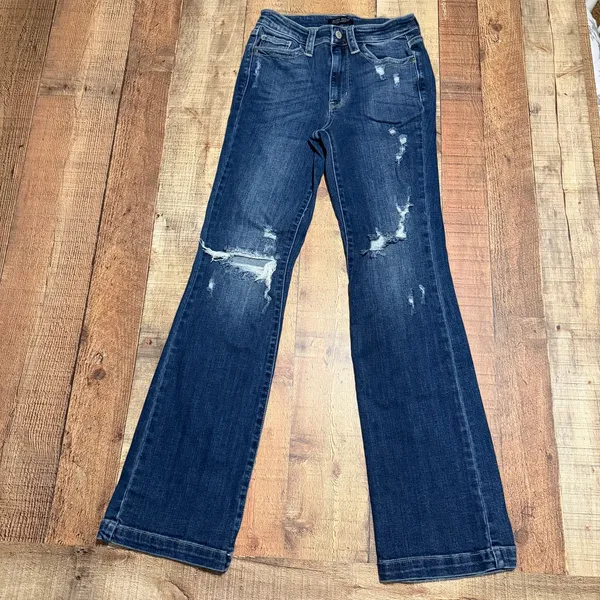 Judy Blue Women's Dark Denim Distressed Boot Cut Jeans Sz 1/25 Western Boho - Image 2