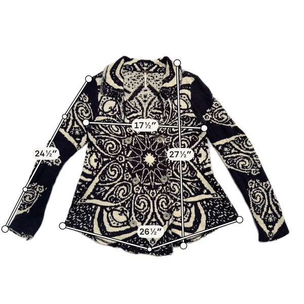Free People Smitten Kitten Cardigan Women Small Black Mandala Boho Knit Sweater - Image 4