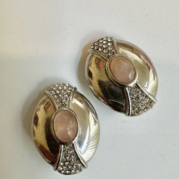 Alex Nicole by 1928 silver tone rose quartz vintage clip on earrings - Image 4