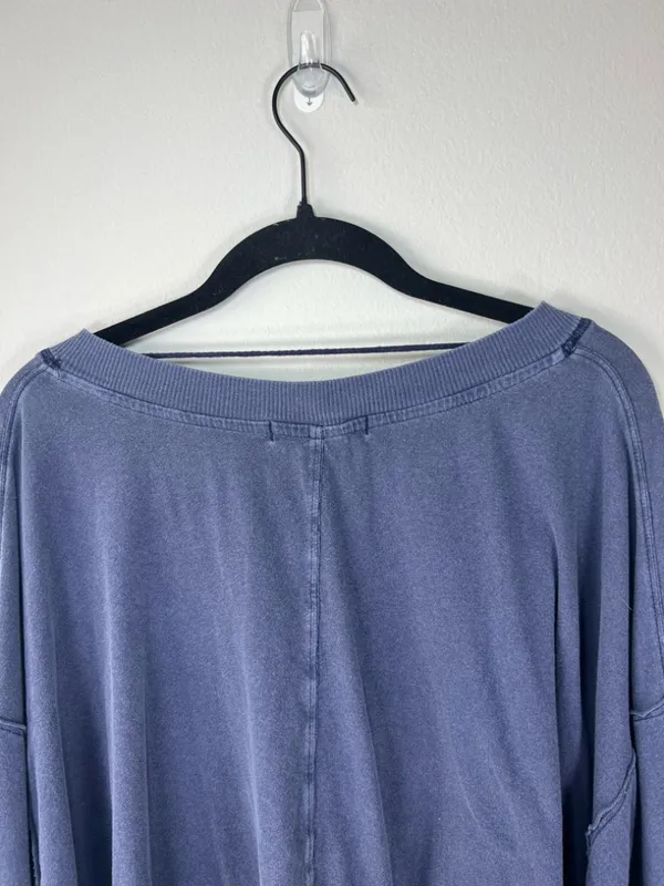 Free People We The Free Buffy Tee Shirt Blue Oversize Crop Long Sleeve Cotton XS - Image 11