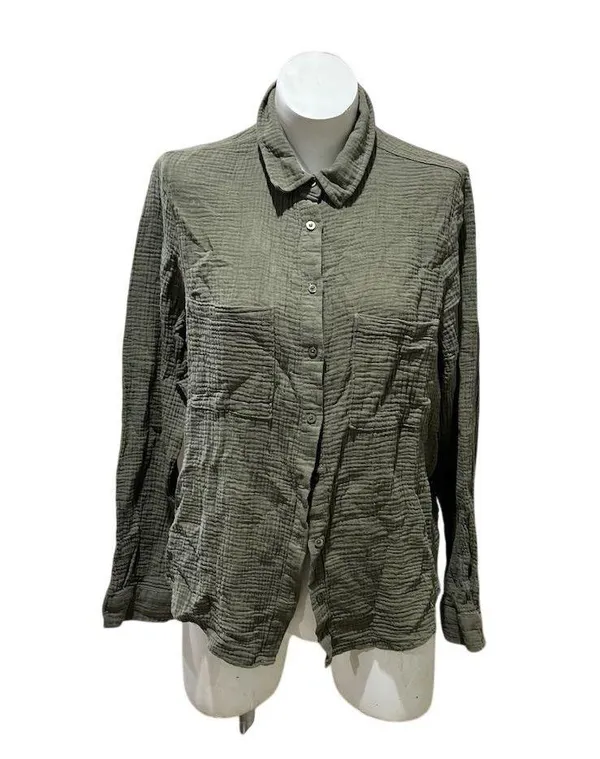 Z Supply Women's Olive Green Button-Up Shirt Size L Long Sleeve Casual - Image 4