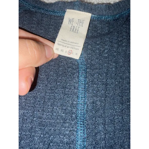 Free People Top Womens Medium Blue Catalina Thermal Waffle Knit Long Sleeve - Image 3