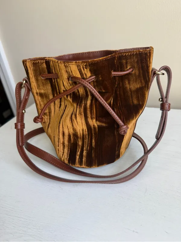 SEZANE VELVET MINI FARROW Brown Velvet Crossbody Bag Sold Out - Image 16