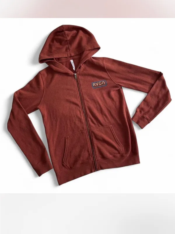 RVCA Surf Burnt Orange Zip Hoodie Lightweight XS - Image 2