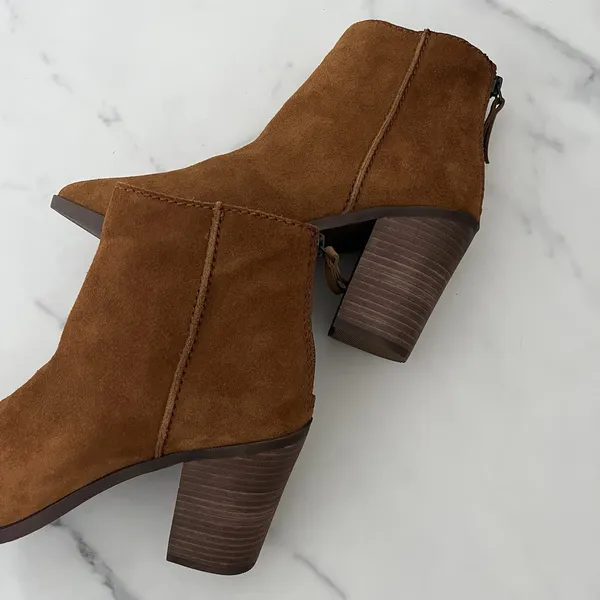 BP. Heath Suede Leather Ankle Boots Cognac Brown Sz 8.5 Block Heel Western Boho - Image 8