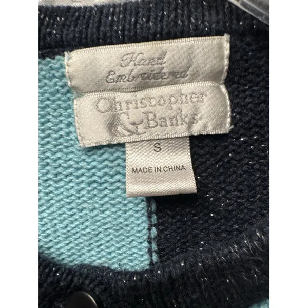 Vintage Christopher‎ & Banks Hand Embroidered Knit Cardigan Women's S Blues Snow - Image 4