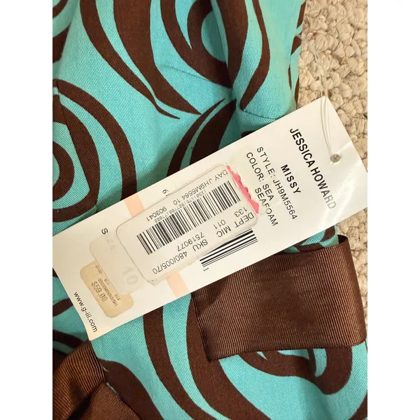 Y2K 2000s Turquoise Brown Swirl A-Line Dress Jessica Howard NWT 10 - Image 9