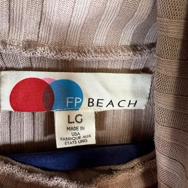 Free People Beach Ribbed Turtleneck Top Mauve Brown Long Sleeve‎ Knit Tunic LG - Image 4