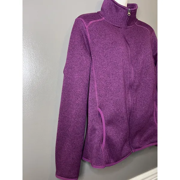 Eddie Bauer Jacket Womens Large Purple Fleece Full Zip Stand Collar Pockets - Image 3