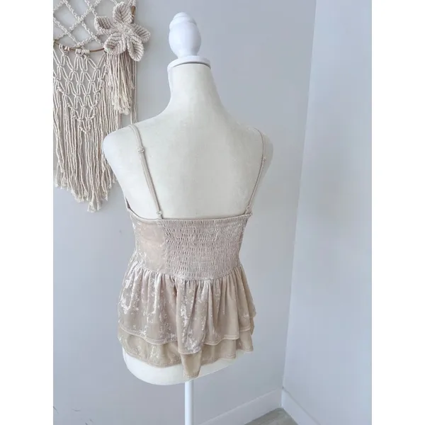 American Eagle Crushed Velvet Tank Top Cream Women's Medium Layered Dainty Flowy - Image 6