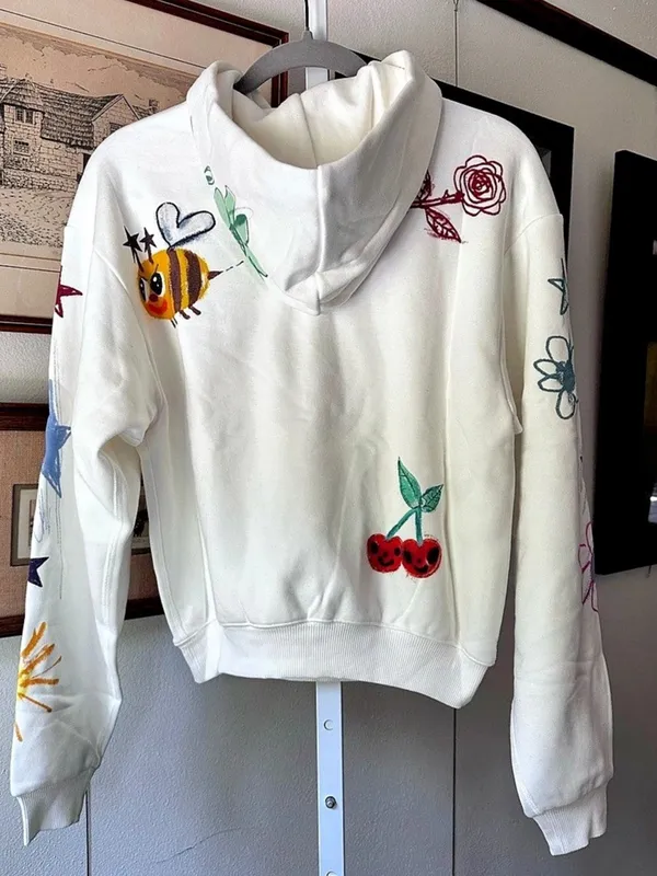 SKIMS Rare Happy Bunny Cotton Fleece Hoodie Marble XS NWT - Image 4