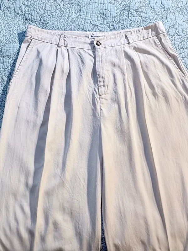 💥Reformation Mason Pleated Pants Ivory Tencel High Rise Wide Leg Sz 18🧡 - Image 5