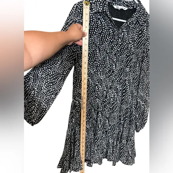 Zara Black and White Patterned Long Sleeve Dress,Size S - Image 9