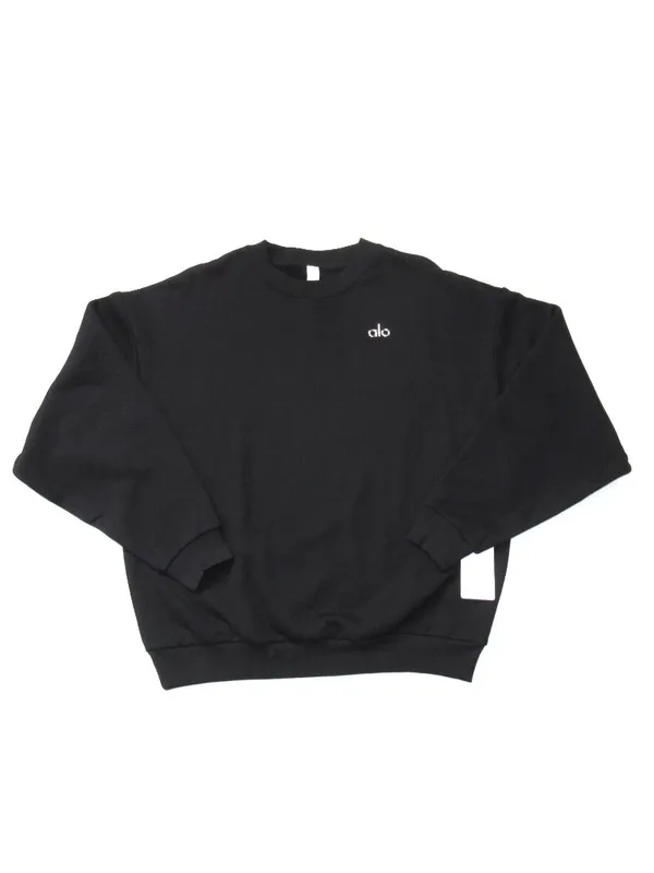 NWT Alo Unisex Accolade Crew Neck Pullover in Black Relaxed Fleece Sweatshirt M - Image 2