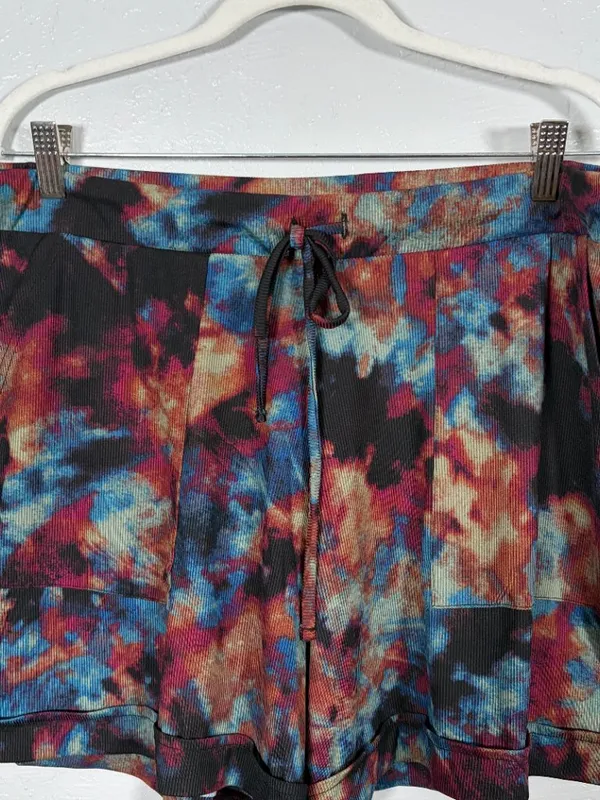 Lularoe Women XL Black Blue Orange Tie Dye Jessica Shorts Pockets Drawstring - Image 3