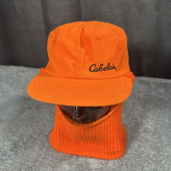 VTG Cabela's Blaze Orange Insulated SZ L Winter Hunting Hat Knit Face Cover USA - Image 2