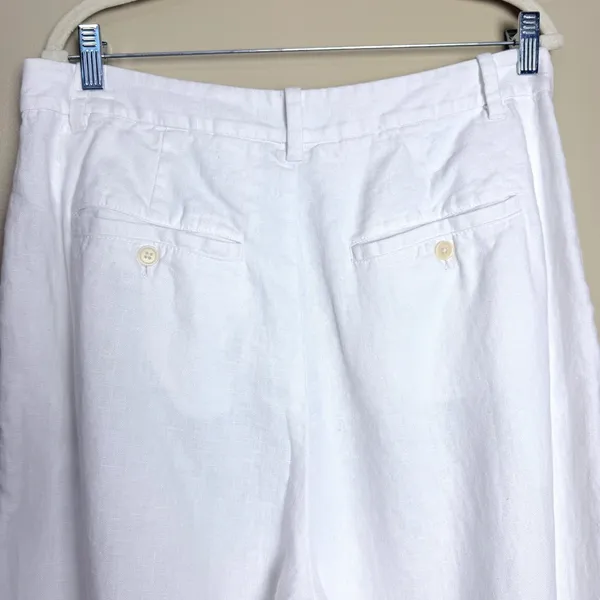 Madewell Harlow 100% Linen Pants 14 White Wide Leg Coastal Pleated Pockets - Image 12