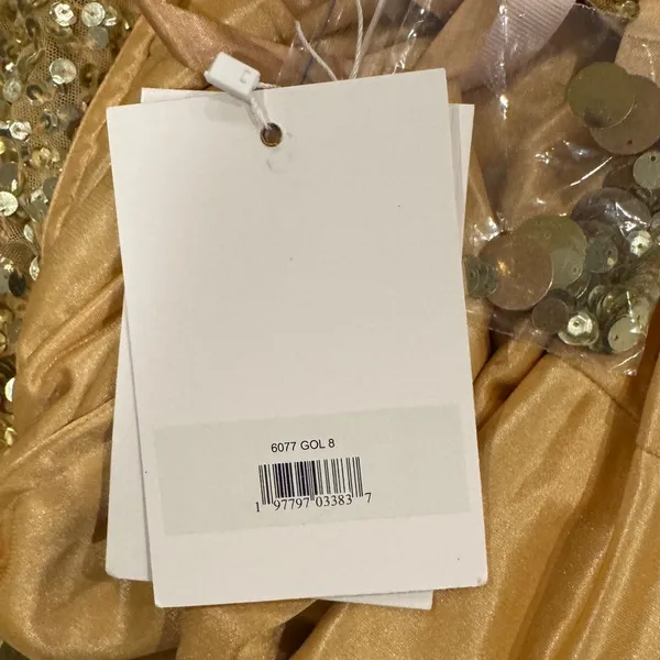 NWT Mac Duggal 6077 Gold Thin Strap Cut Out Gown With Ombre Sequins Size 8 - Image 14
