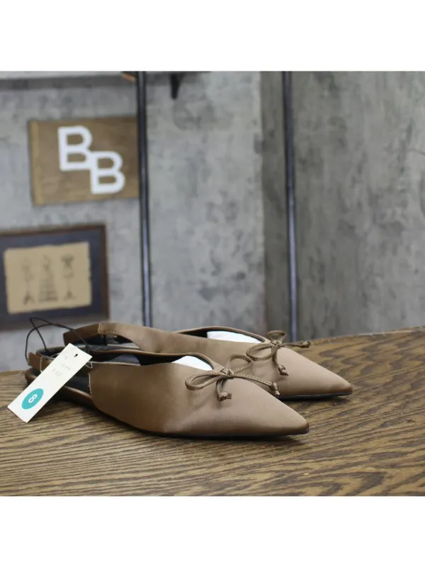 NWT A New Day Camille Satin Slingback Bow Flats 94648294 Taupe Brown 8M - Image 2