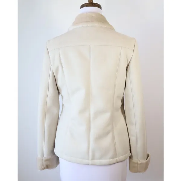 Ann Taylor Beige Shearling Faux Zip Up Jacket Classic Minimalist XS Petite NWT - Image 2