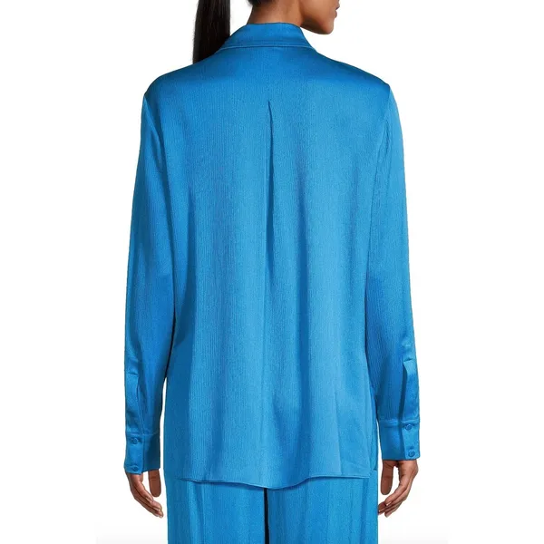 Kobi Halperin Bella Ocean Blue Satin Oversized Button Down Shirt Size M - Image 12