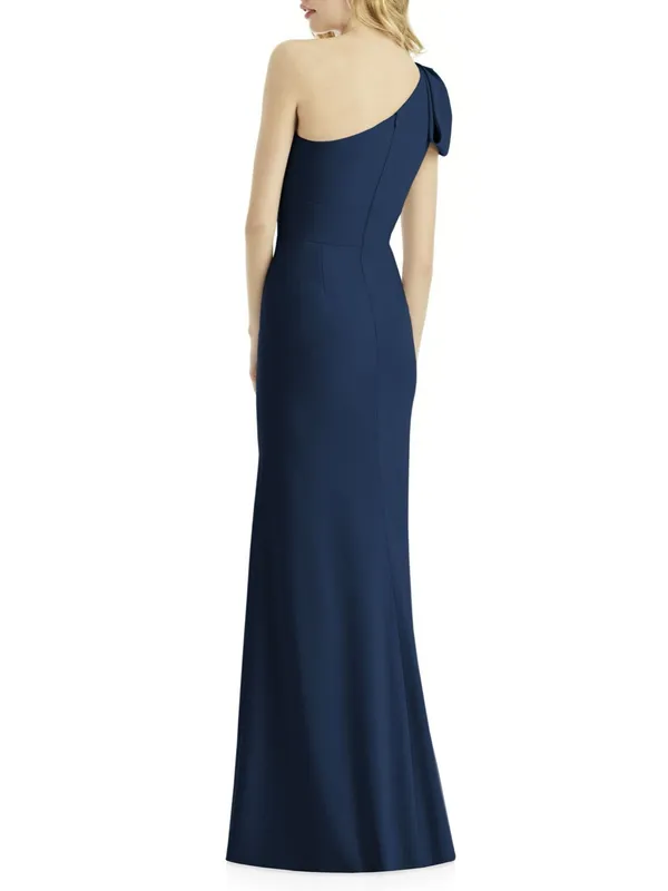 After Six Bow One-Shoulder Trumpet Gown Navy Blue Maxi Dress Size 2 - Image 2