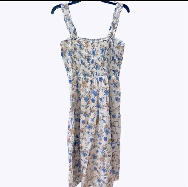 Revolve Heartloom Ronnie Prairie Tier Dress Floral Smocked White Blue Green M - Image 5