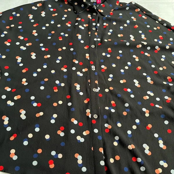 Vince Camuto Black Button-Up Blouse with Red, White‎ & Blue Polka Dots - Image 3