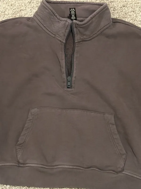 SKIMS Cotton French Terry Half Zip Dark Brown Iron Size Large womens - Image 13
